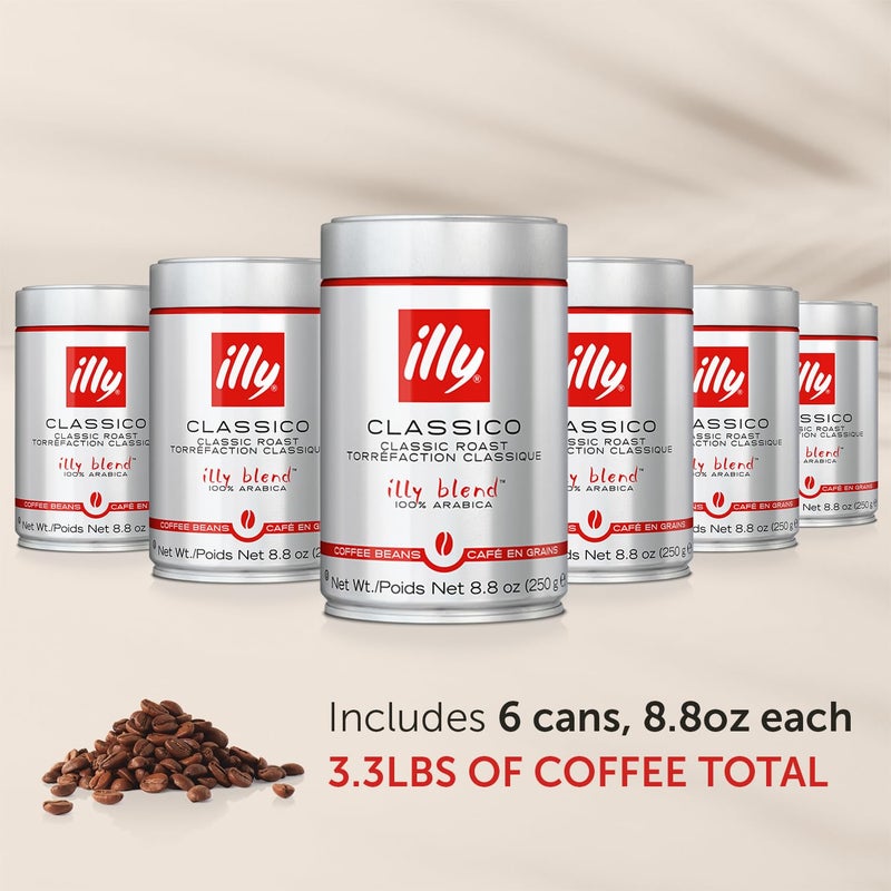 Illy Whole Bean Coffee, Classico Medium Roast - Mild & Balanced - 100% Arabica - Whole Beans - Pressurized Packaging Sealed for Freshness - 8.8oz can (Pack of 6) - Image 2